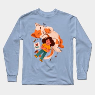 Girl cat Hand Drawn Long Sleeve T-Shirt